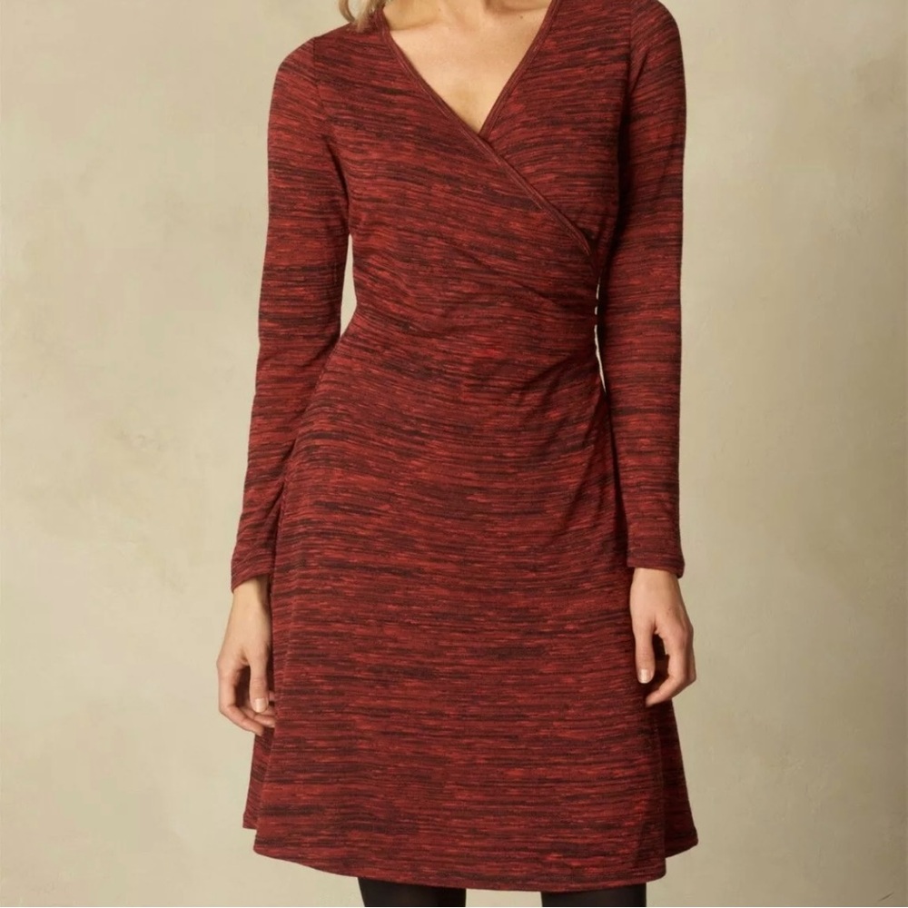 Prana Heather Cranberry Red & Black Faux Wrap Nadia Dress